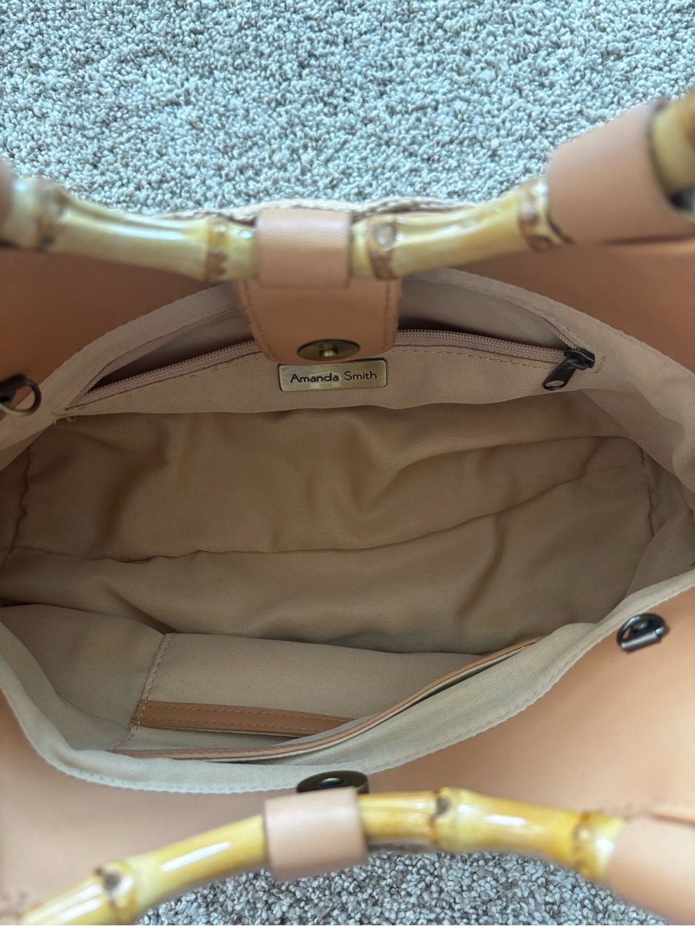 Handheld Tote with Bamboo Ring Handles - Beige - Picture 4 of 4
